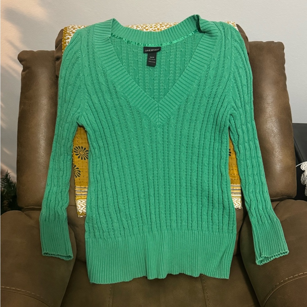 Lane Bryant Green V-Neck Sweater